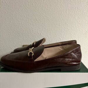 Brown Leather Loafers with Gold Accent